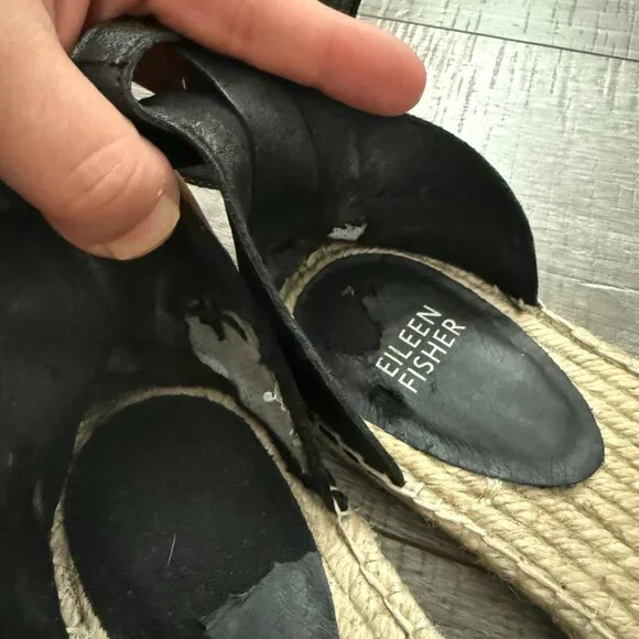 Eileen Fisher Lala Leather Espadrille Flat Black Ankle Strap Women Size 8.5 - Picture 6 of 8